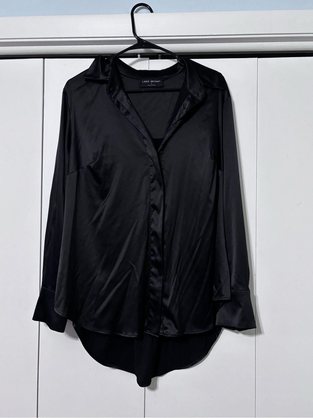 Lane Bryant Black Satin Button-Down Shirt Blouse